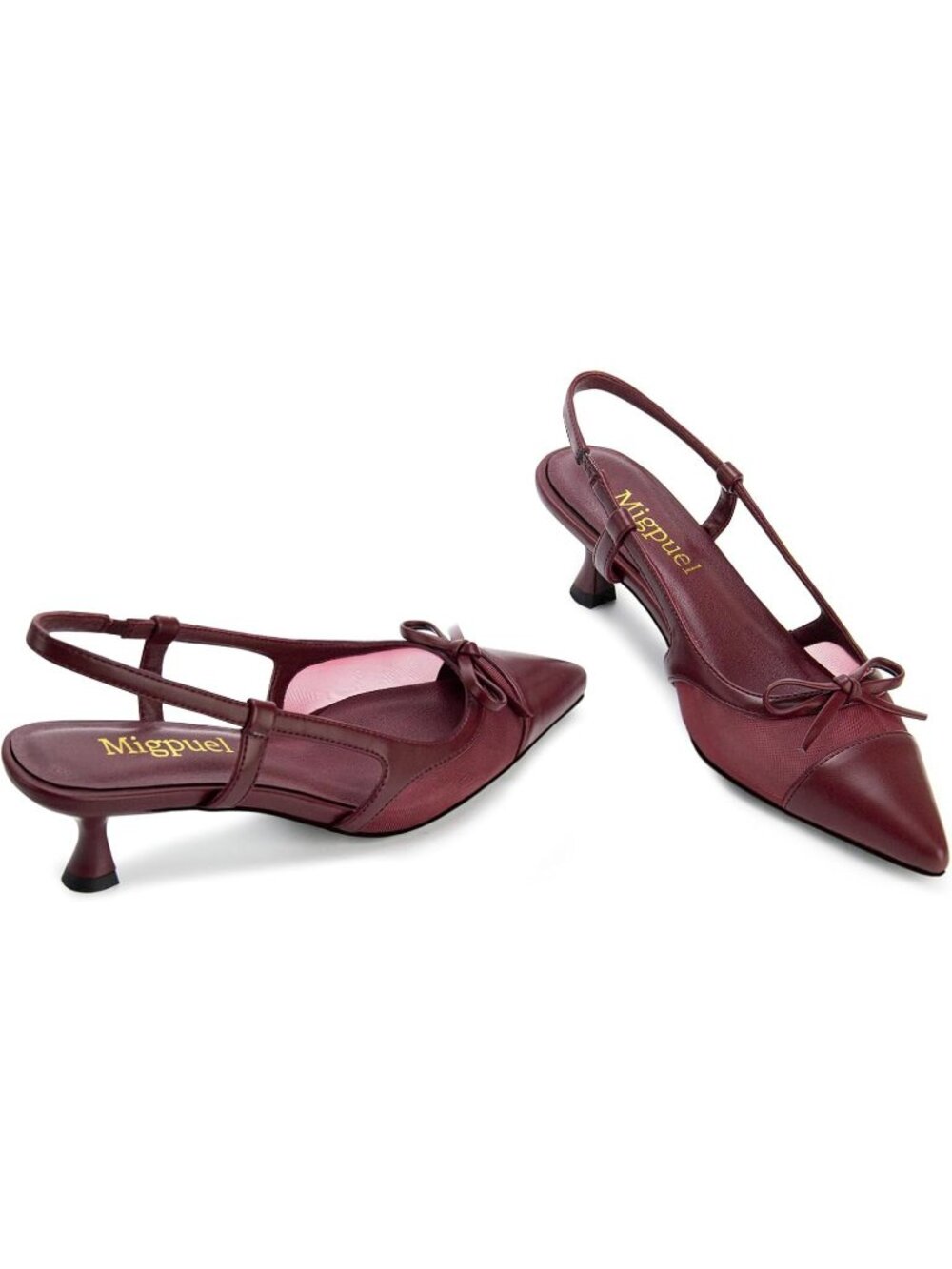 Women's Burgundy Pointed Toe Slingback Heels Dress Shoes Breathable Comfortable - Picture 5 of 6